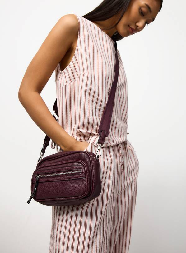 Dark Red Zip Front Boxy Camera Bag One Size